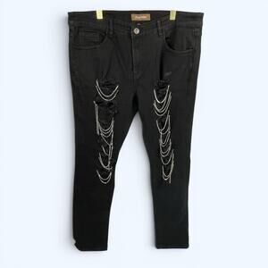 Crysp Denim Black Distressed Silver Chain Men's Jeans 36x33 (38x33)